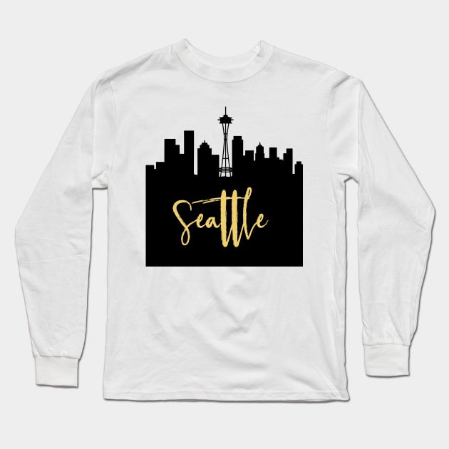 SEATTLE WASHINGTON DESIGNER SILHOUETTE SKYLINE ART Long Sleeve T-Shirt by deificusArt